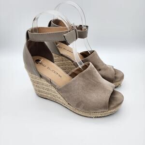 Big Buddha Womens 7 Espadrille Wedge Sandals Tan Suede Open Toe Boho Neutral